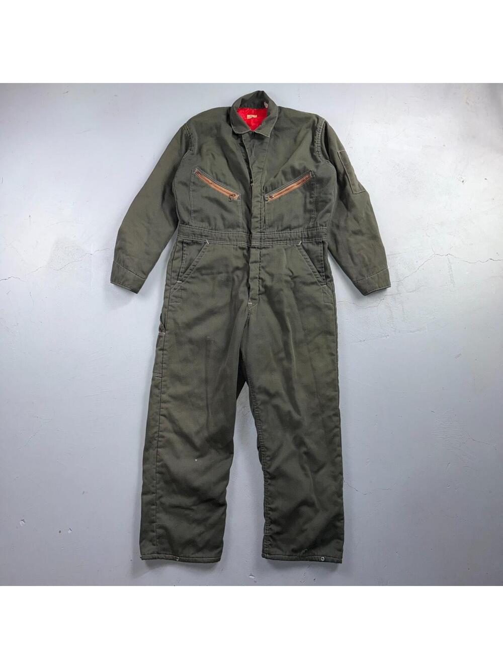 VTG 60s Wrangler Big Ben Work Coveralls Mens M Long Green Jumpsuit Zip Utility
